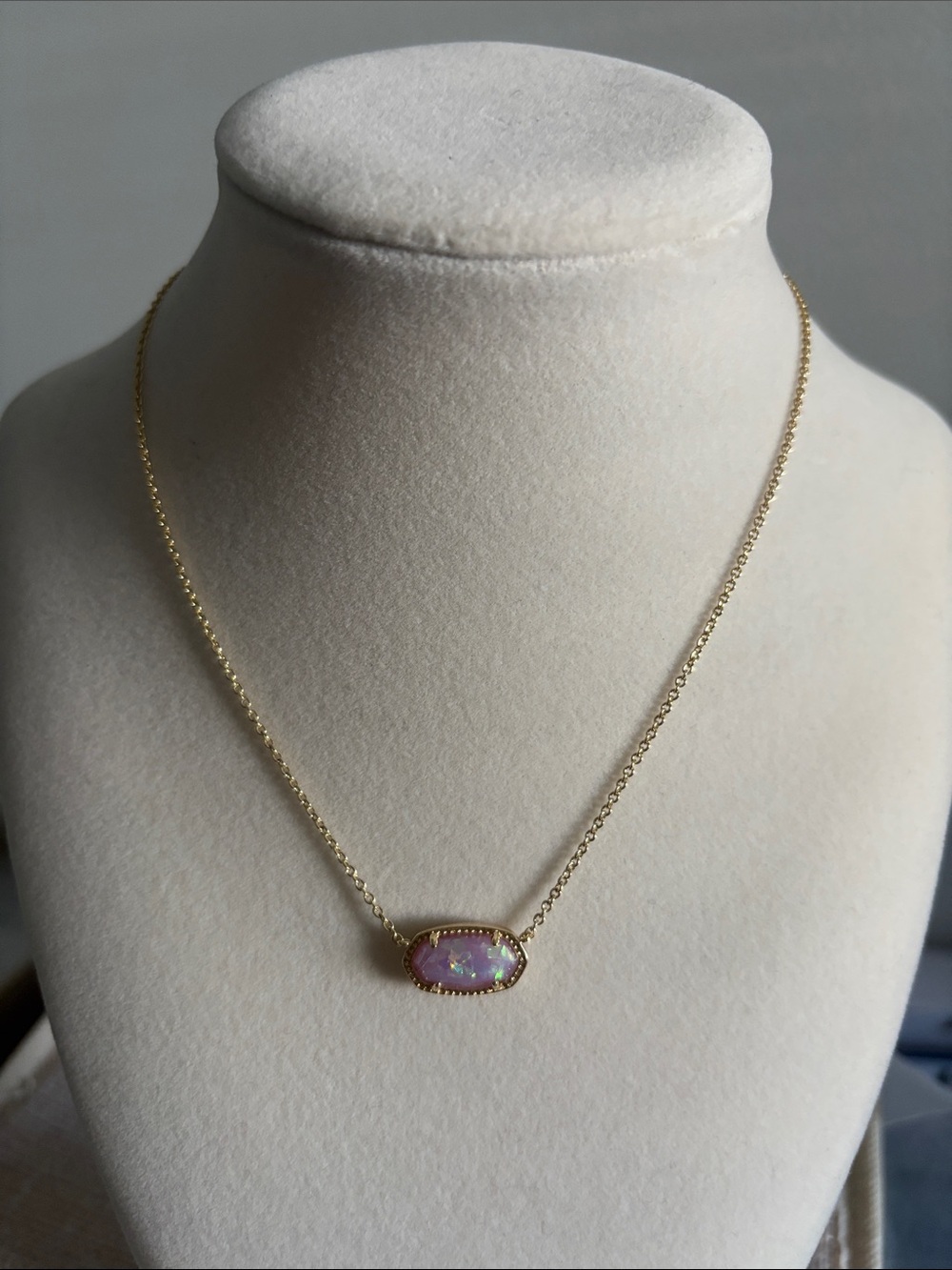 Gold Chain Pink Opal Pendant Necklace